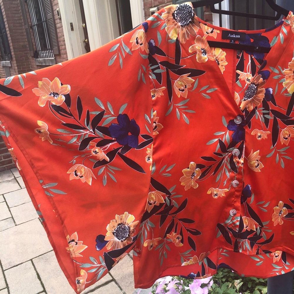 Orange floral kimono sleeve top